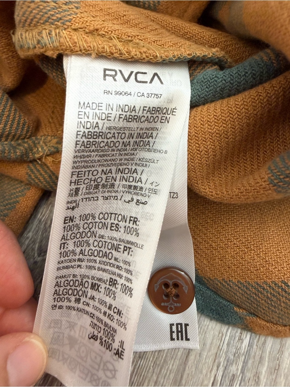 NWT RVCA CPO Flannel Shirt Camel Medium - Picture 10 of 11